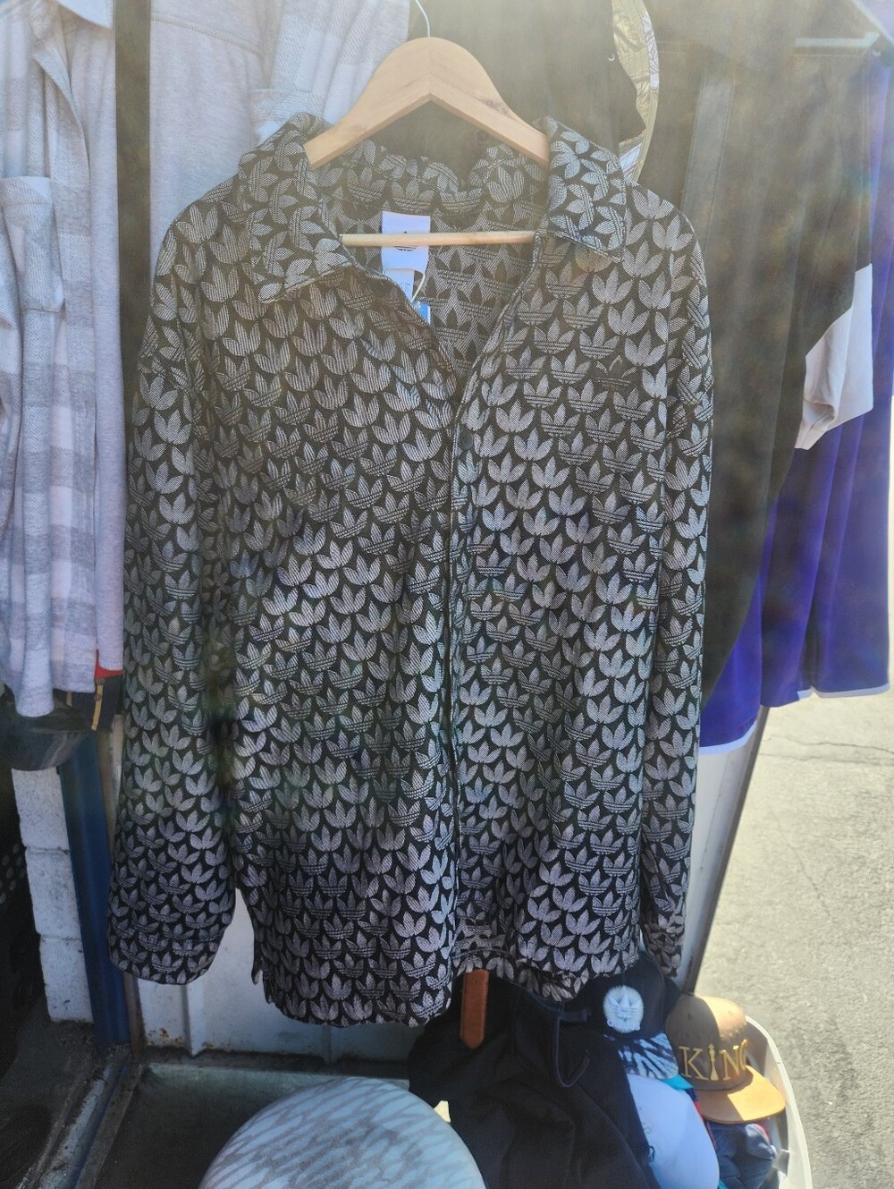 ADIDAS Black and Silver Monogram Print Shirt.